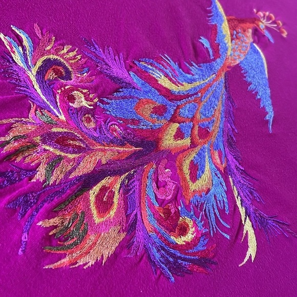 LAUREN RALPH LAUREN Embroidered Peacock 100% Cotton Scoopneck Tee Fuschia |  3X - Picture 4 of 8